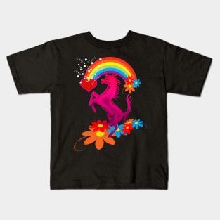 unicorn 1 pink rainbow and flowers tshirts Kids T-Shirt